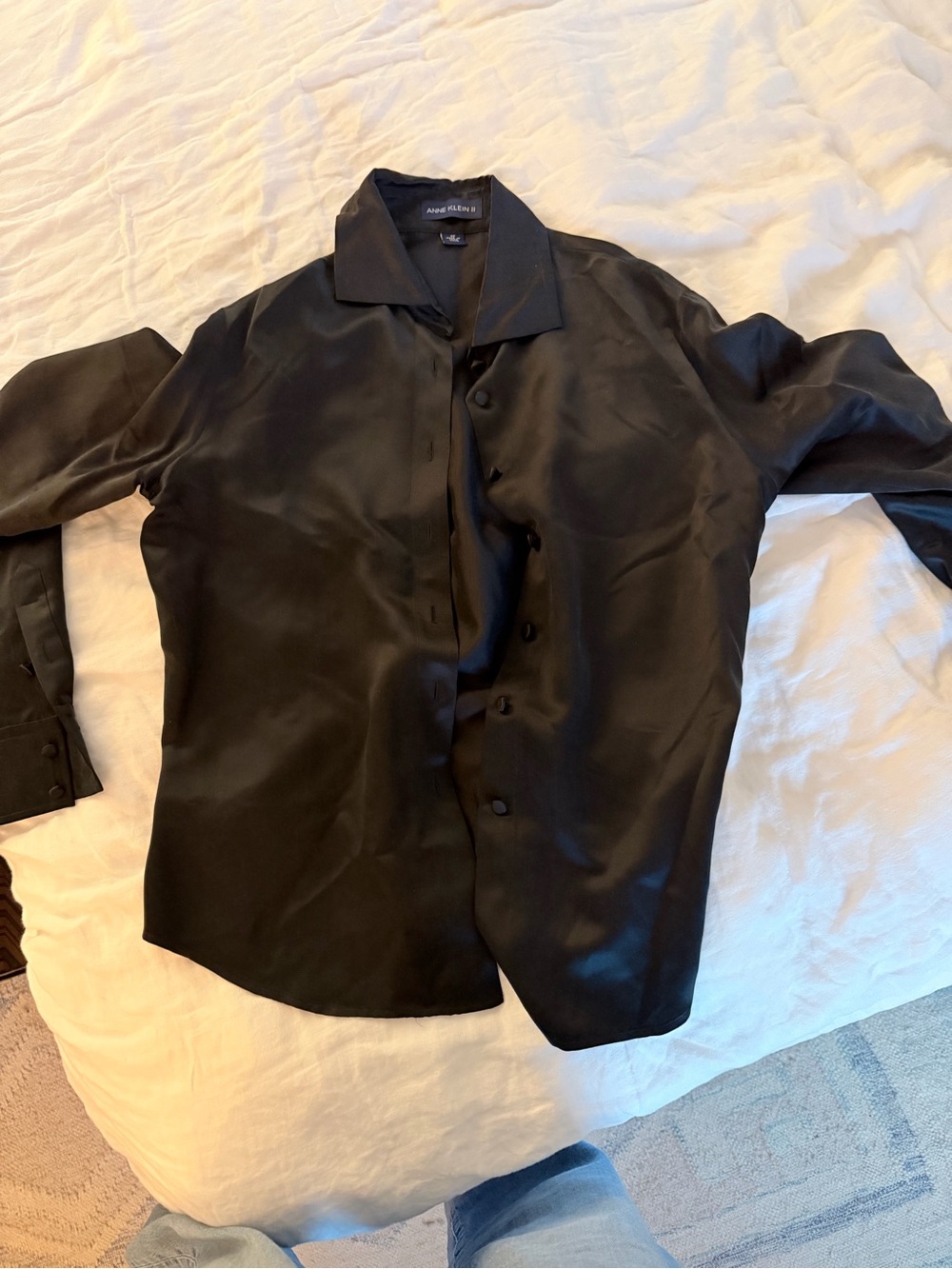 Anne Klein Black Satin Collared Blouse